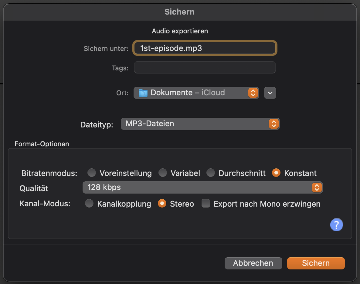 Export Dialog in Audacity